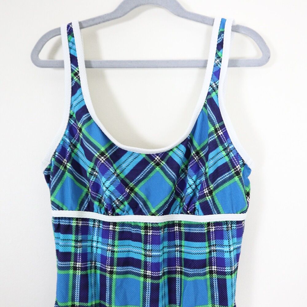 Vintage 1990s Upstream Size 10 Women's One Piece Swimsuit Plaid Print - Picture 2 of 9